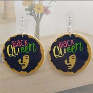 Black Afro Queen Wood Earrings